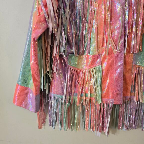 Queen of Sparkles Rainbow Fringe Blazer Cowgirl Festival Sparkles Size S Small - Picture 5 of 13